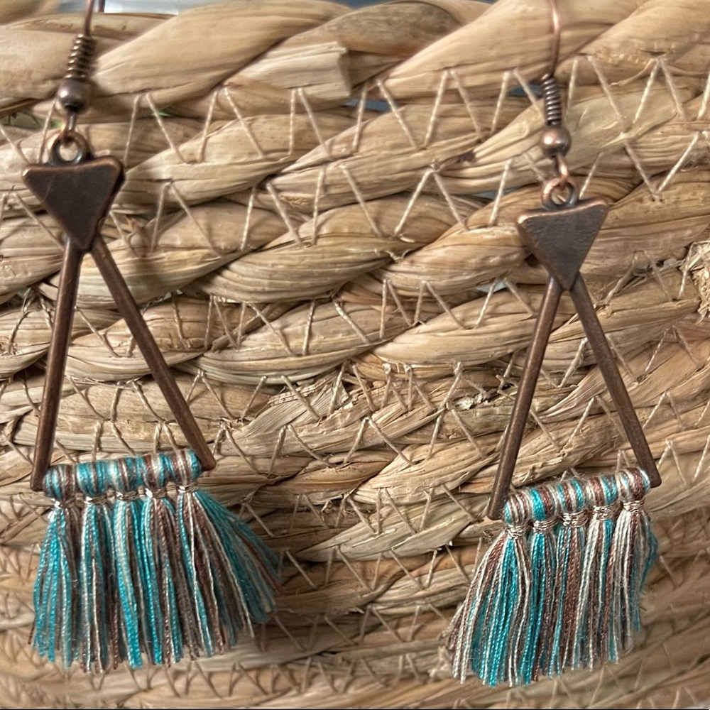 Boho bronze dangle fringe  earrings - Picture 2 of 3